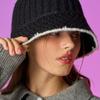 KOLEAT Thick Knit Plain Color Block Winter Bucket Hat [Black]