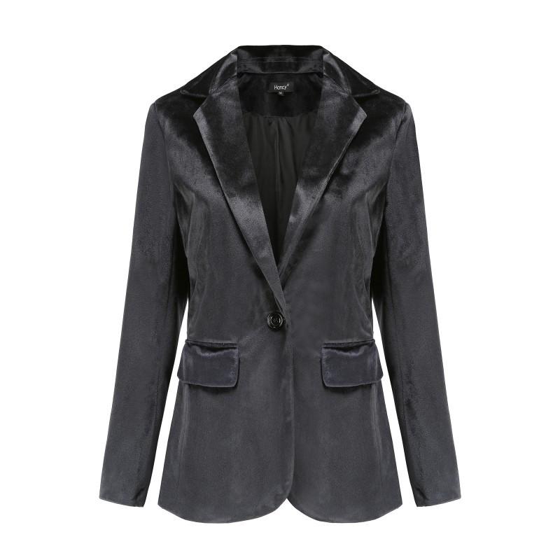 Autumn/Winter Dark Green Velvet One-Button Blazer for Women