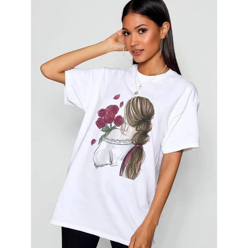 Western Style New Fashion Casual Loose Print Cotton T-shirt Top Loose Printed T-shirt Top