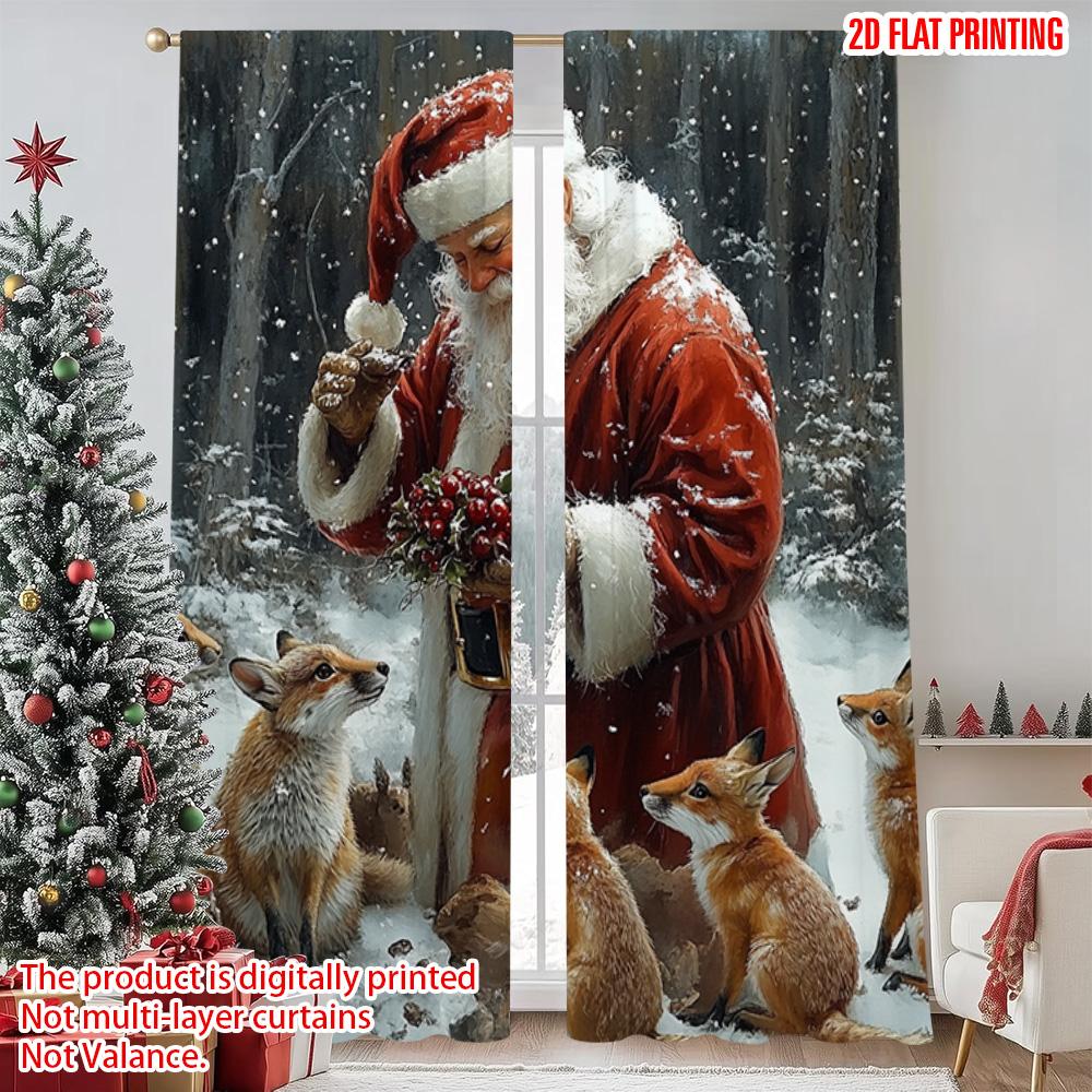 

2pcs 2D flat printing Christmas Window Drapes Christmas Animals Versatile Fabric Without Electricity Festive Curtains Use for 52.50×116.00 CM 2pcs