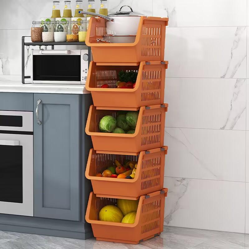 2023 new Storage Basket Multifunctional High Capacity Stackable Hollow-out Fruit Vegetable Organizer for Kitchen