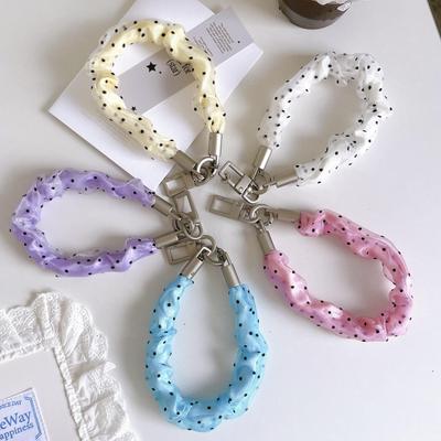 Korean-Style Polka Dot Pleated Phone Case Lanyard & Cute Bag Charm Wrist Strap Gift