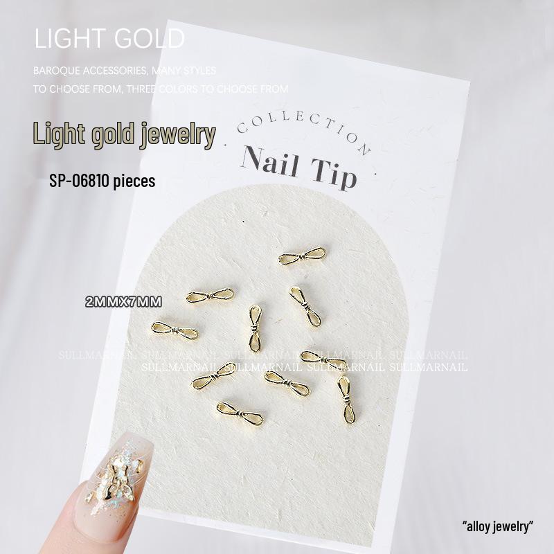 Golden Butterfly 3D Nail Art Set - 10 Pieces of Light Gold Ribbon Bow Decorations