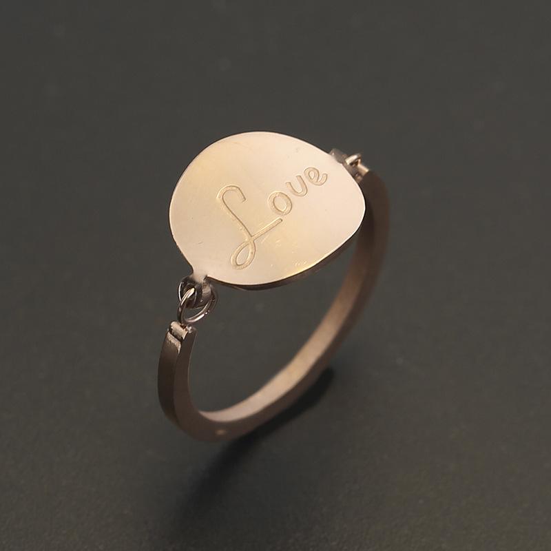 Korean Style Rose Gold LOVE Ring - Trendy Round Plate Design for Girls