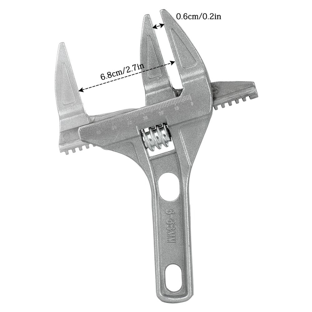 Aluminum Alloy Adjustable Wrench 6-68mm Short Handle Stubby Wrench Silver Wide Jaw Monkey Spanner Bathroom Washbasin Tube