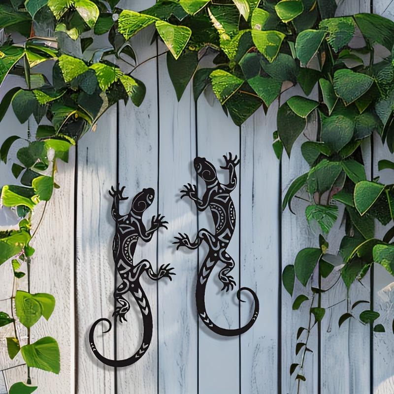 2pcs Metal Gecko Lizard Art Sculpture, Waterproof Hanging Wall Decor for Outdoor Garden Patio Yard Home Decoration