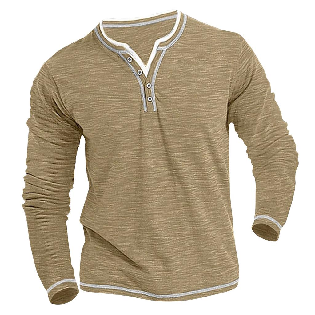 Men's Solid Color V-Neck Button Casual Sweatshirt Men's Long Sleeve Sweatshirt