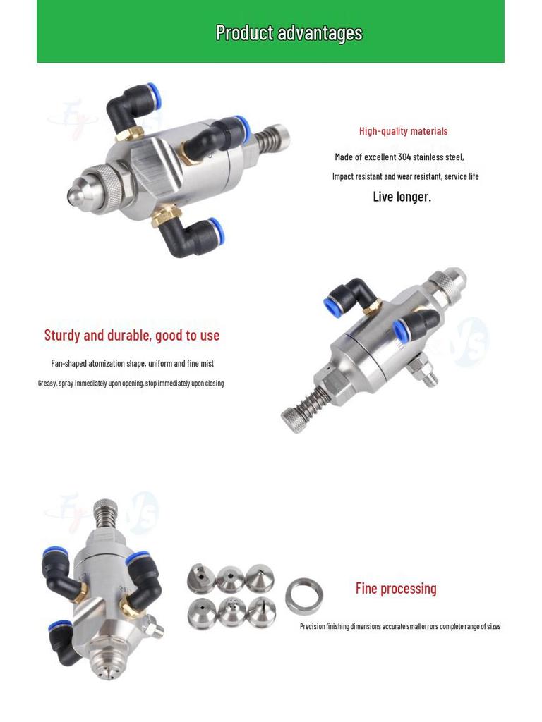 Stainless Steel Anti-Drip Triple-Fluid Air Atomizing Nozzle with Siphon and Circular Fan Spray
