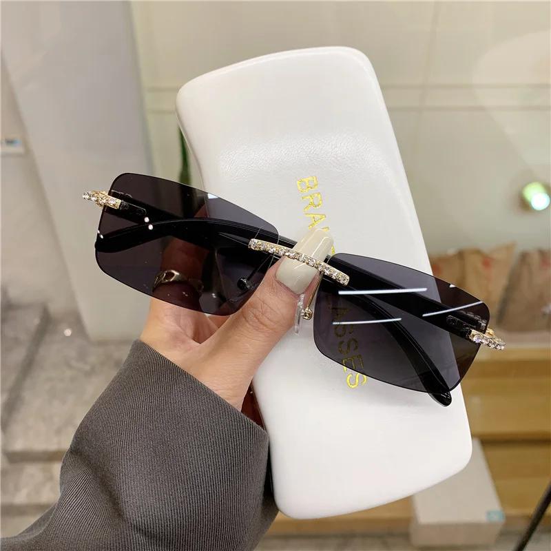 Rimless Vintage Sunglasses for Women Men Diamond Luxury Brand Designer Sun Glasses Retro Eyewear  UV400