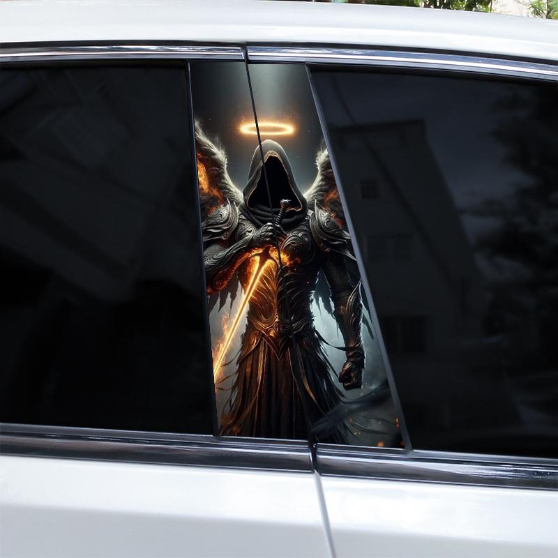 

2 шт. Наклейка на автомобиль с изображением черепа ужасов, виниловые наклейки на центральную стойку автомобиля, наклейки на двери автомобиля, водонепроницаемая солнцезащитная виниловая наклейка