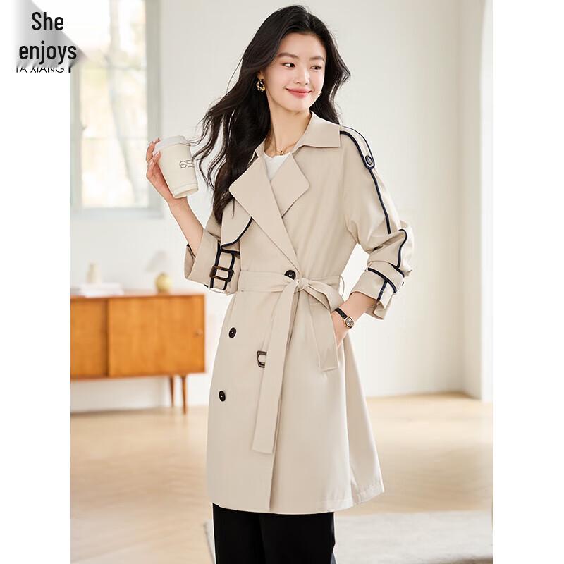 Women's Tie-Waist Mid-Length Windbreaker Trench Coat