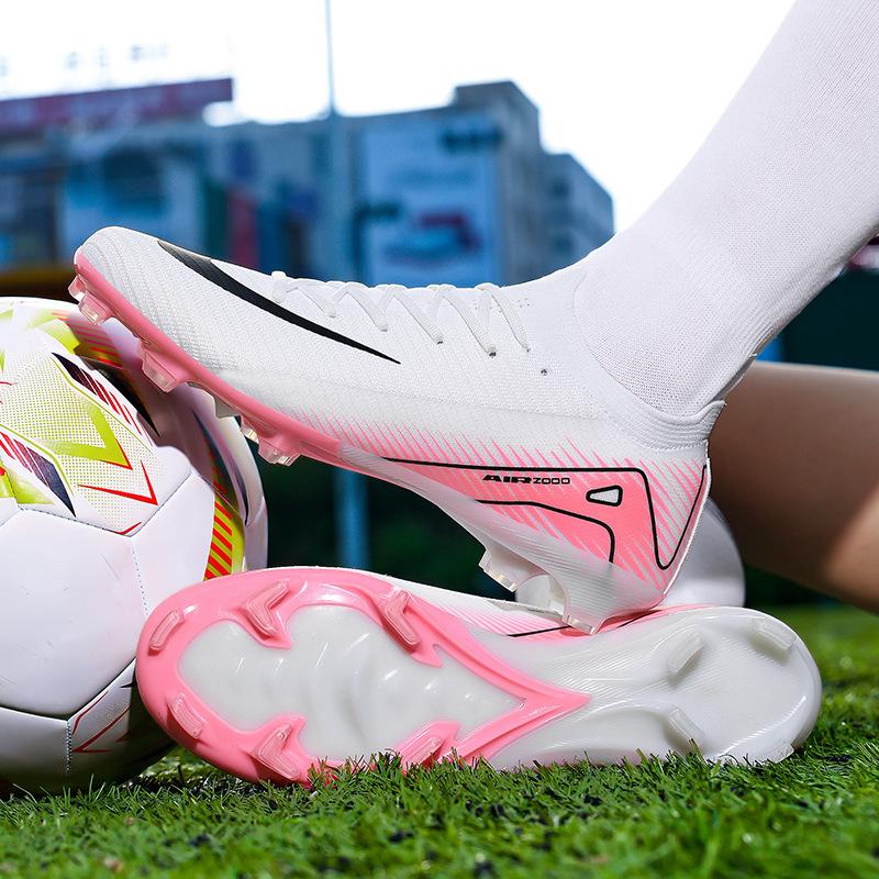 Football Shoes Mid-Top Football Shoes Fly-Woven Seamless Offset Printing Natural Lawn Ag Spikes Leather Feet Boys And Girls School Shoes