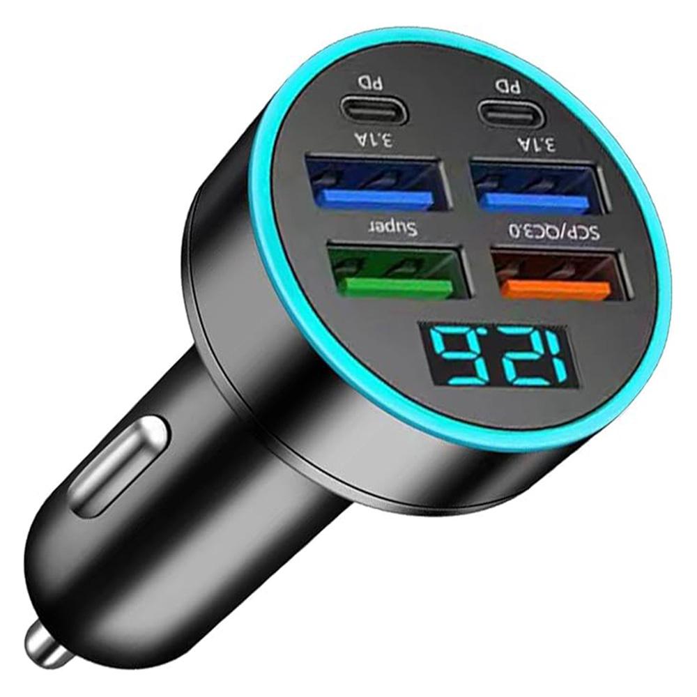 

C9 30W Fast Charging Adapter 4 USB + 2 Type C Cigarette Lighter Car Charger with Voltage Display
