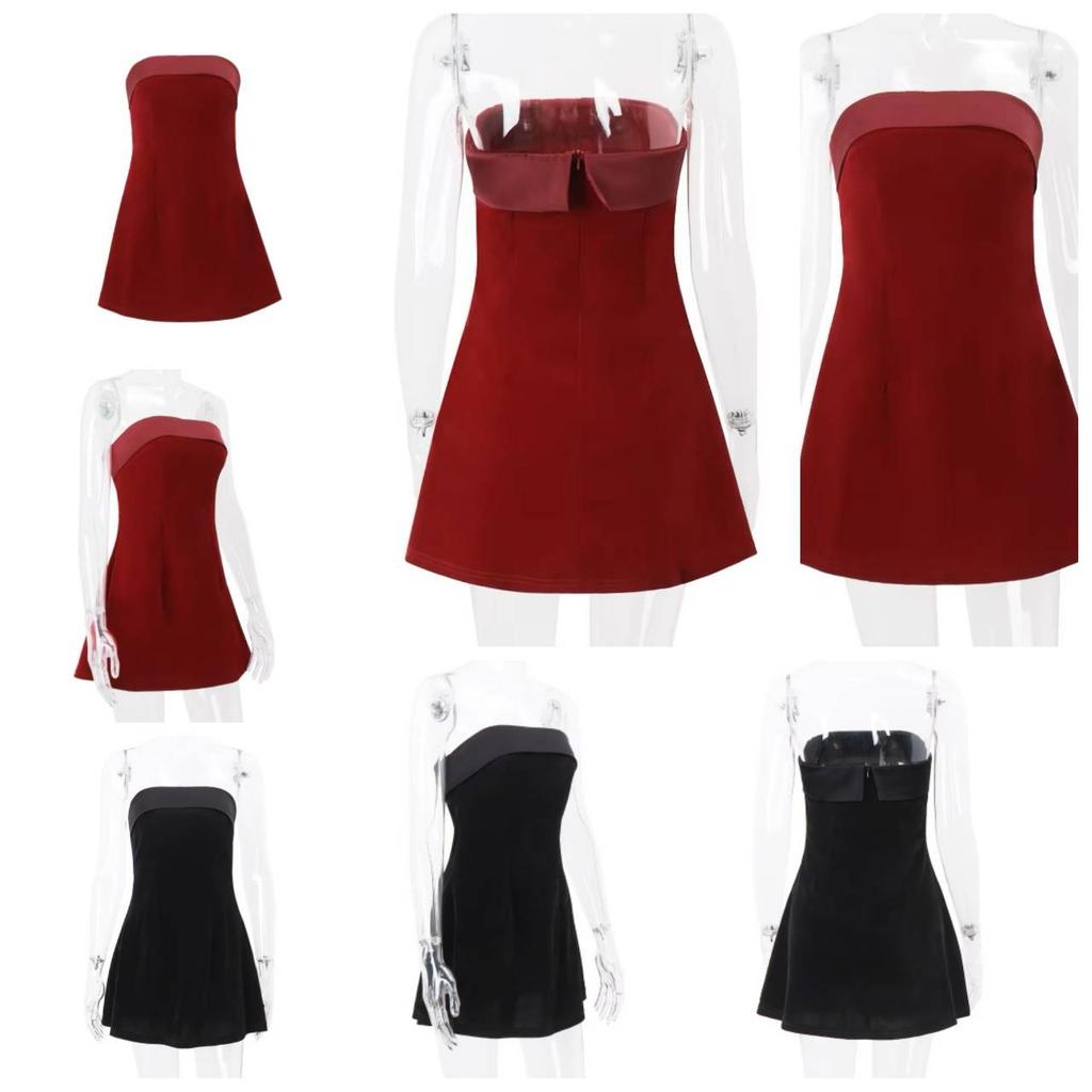 Eleganter U-Boot-Ausschnitt Sexy Rückenfrei Ärmellos Trägerlos Einfarbig Sexy A-Linien Mini-Kleid Schulterfrei Figurbetont Retro Partykleidung Clubwear Damen