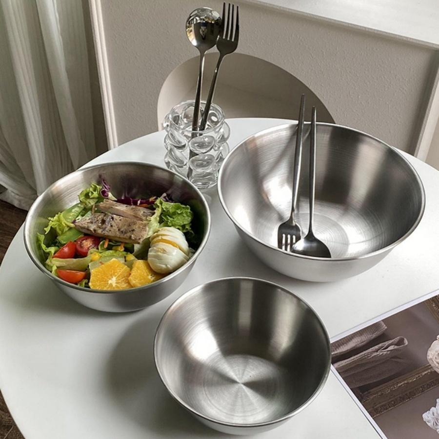 Bol de salată din oțel inoxidabil de 17-25 cm, auriu și argint, cu tăiței de orez, bol cu tăiței lamiani, veselă de bucătărie, recipient pentru alimente