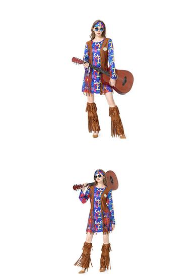 Halloween Hippie Tassel Costume Set: Retro Bohemian Skirt, Euro-American Hip Hop Cosplay