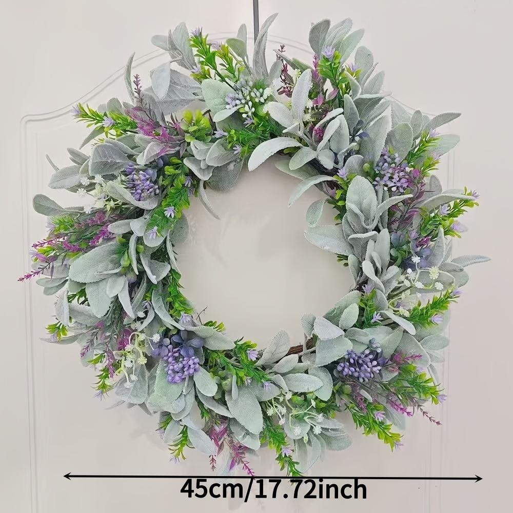 1pc Faux Lamb S Ear S Breath Wreath | Artificial Floral Decoration for American Outdoor Weddings, Wall/Door Hangings 17.72 in зелёный