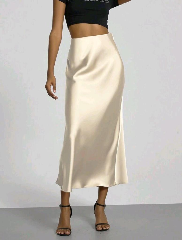 Elegant Satin Midi Skirt - Slim Fit, European Style
