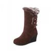 Wedge Heel Wool Cotton Boots, Rabbit Fur Wedge Heel Medium Boots, Thickened Warm Winter Boots for Women, Join