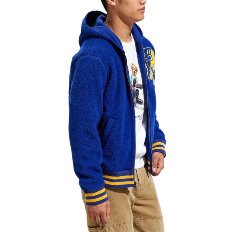 Polo Ralph Lauren Tiger Letter Embroidered Fleece Hooded Baseball Jacket Men Jacket Blue 710775932-001