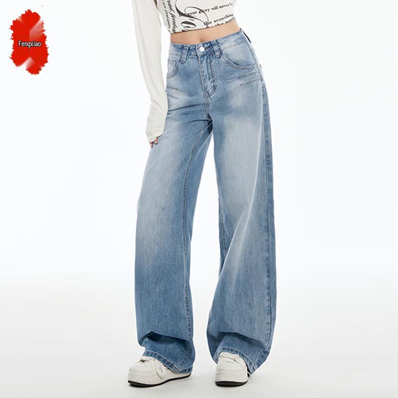 

Женские джинсы прямого кроя в американском ретро-стиле с вышивкой и эффектом стирки XL