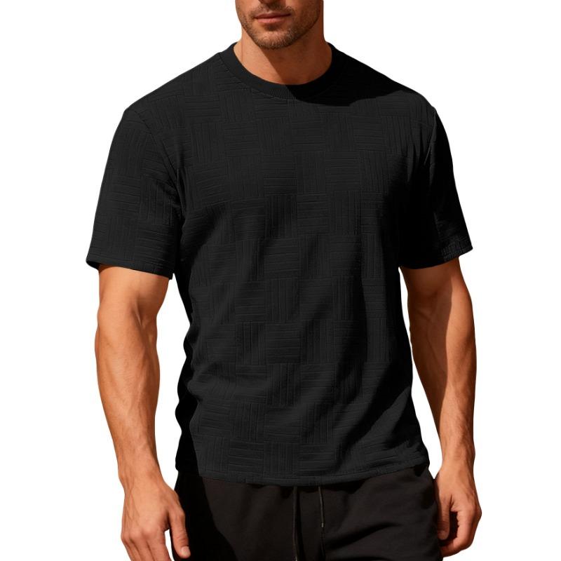 Men Geometric Textured Fabric Crew Neck Short Sleeve Casual Multiple Color Options T Shirt