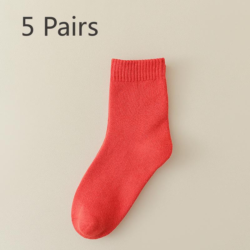 5 Paar warme und vielseitige Mid-Calf-Socken aus Fleece und mit verdickter Schlaufe für Damen im Herbst und Winter