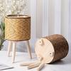 Handcrafted Yellow Rattan Plant Stand Durable And Portable Holder For Showcasing Green In Homes Offices Or Patios