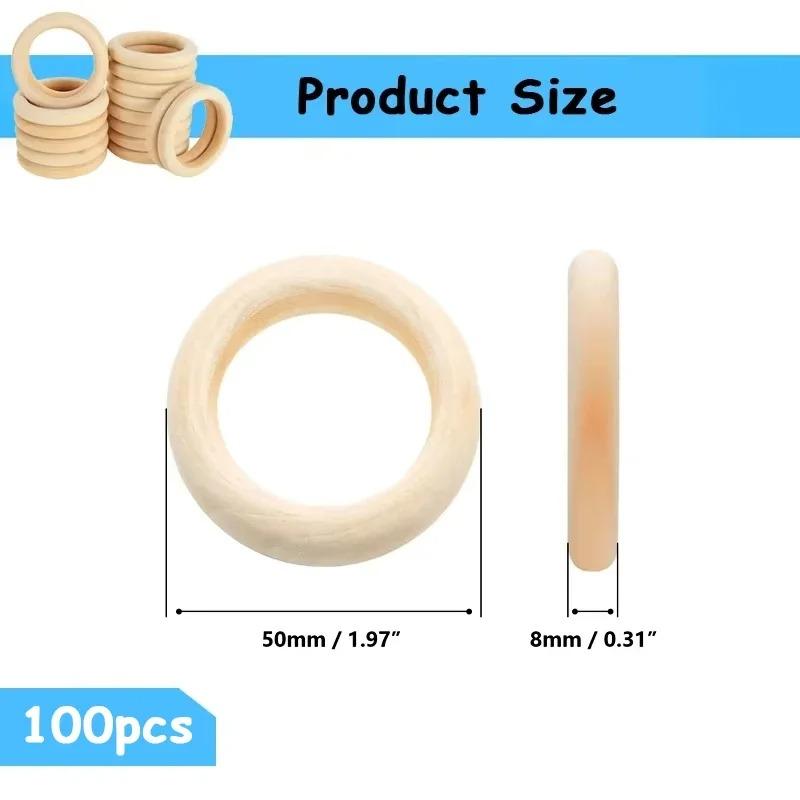 Wooden Rings for Crafts, Natural Wood Rings for Macrame, Jewelry Making, and DIY Crafts