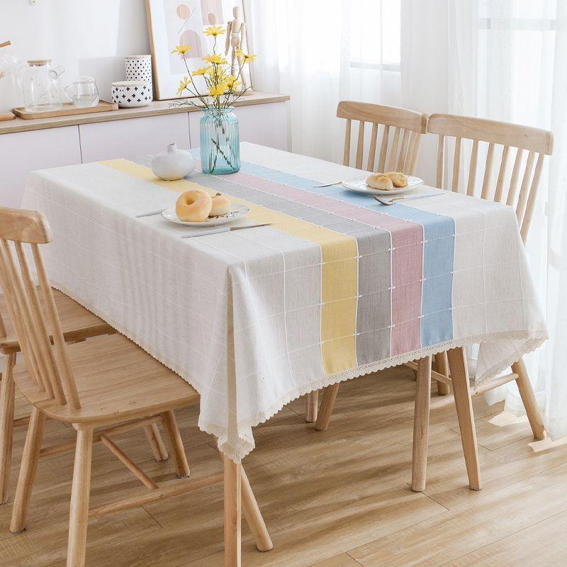 

Light Luxury Plaid Cotton Linen Instagram Style Tablecloth North Love-Pink Blue-Gingham 120*120cm (square)