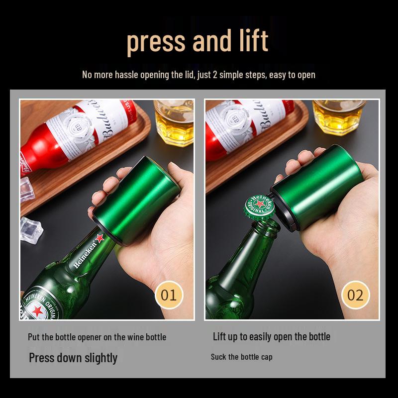 Automatic Stainless Steel Beer Bottle Opener - Press-Type Personalized Corkscrew Gift