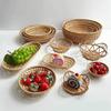 Natural Rattan Tray Wicker Bread Basket Handmade Storage Baskets for Fruit Dessert Display Decorative Serving Tray Home Decor