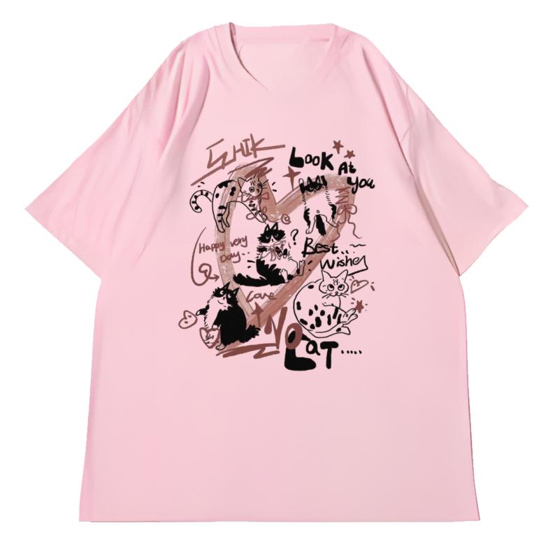Adult and Children Love Heart Cat YK Pure Cotton TShirt Versatile Couple ParentChild Friends MultiColor Top