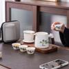 Jade Porcelain Travel Tea Set One Pot Four Cups Guochao Portable Outdoor High-end Ceramic Wood Handle