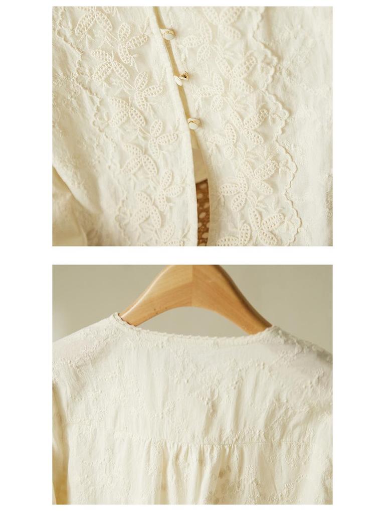 Bieyang Women's New Chinese Style Embroidered Long Sleeve Shirt - 2025 Autumn Collection, Light Luxury Feel