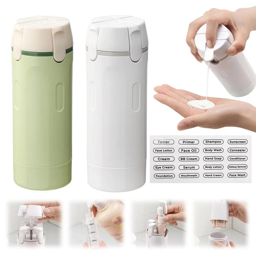 Travel Cosmetic Dispenser Bottle – 4-In-1 Multifunction Toiletry Container With Clear Labels, Minimalist Leak-Proof Design