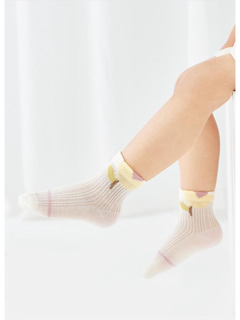 Spring/Summer Cartoon Mesh Pink Baby Socks - Antibacterial, Seamless, Breathable, Thin, Non-Constricting Cotton for Girls