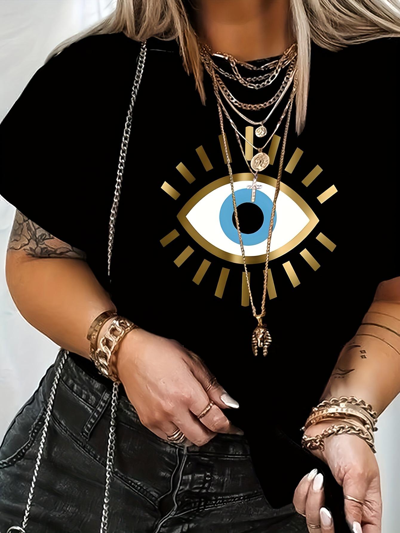 

Eye Print T-Shirt Casual Short Sleeve Top For Spring Summer Design in Vibrant Colors Geometric Print Crew Neck Short Sleeve S