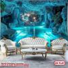 2D Fantasy Crystal Cave Tapestry, Mystical Lake Scenery for Bedroom