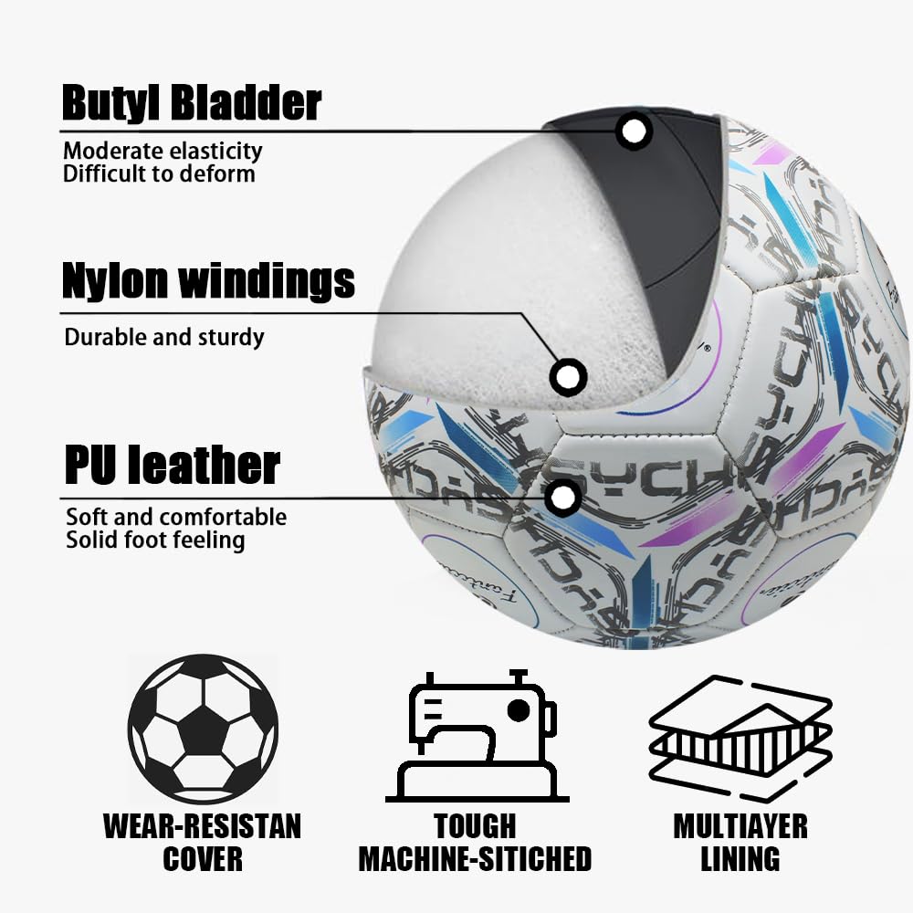 Fantecia Football Taille Standard Cuir Football avec Football d'Entraînement pour Enfants et Adultes 5, Pompe,