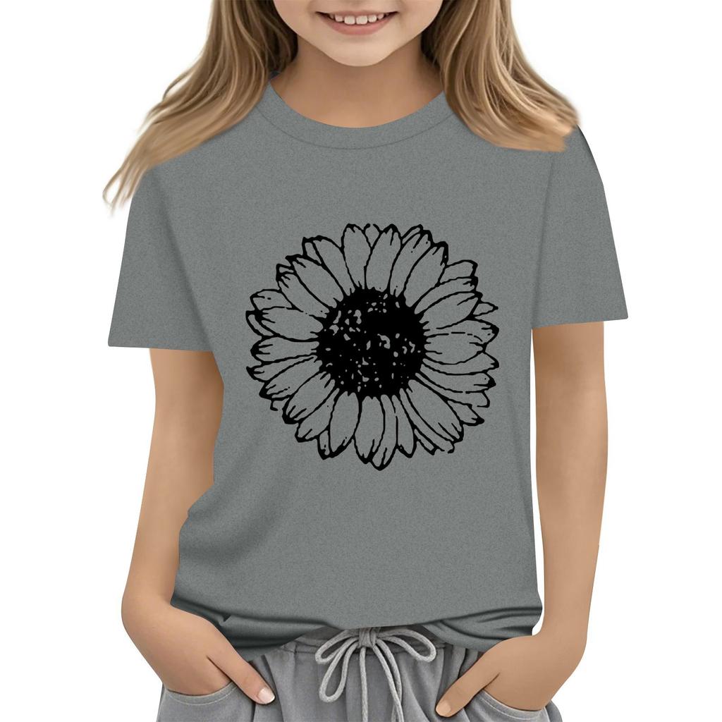 Summer Kids Round Neck Top Sunflower Short Sleeve T-shirt Top