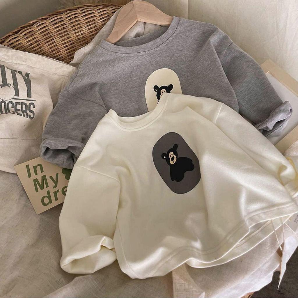 Cartoon Round Neck Long-Sleeve Cotton T-Shirt for Kids - Spring & Autumn Casual Korean Style for Boys and Girls