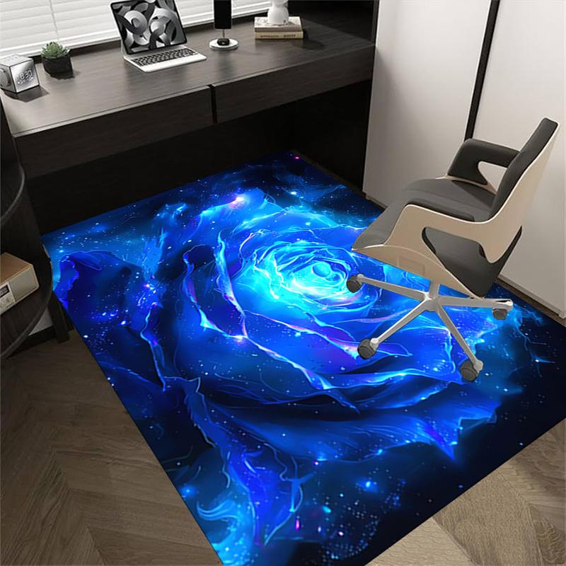 1pc Blue Rose Themed Rug for Home Decor, Non-slip Office Carpet, Chair mat, Outdoor Mat, Christmas and Halloween gifts-0731169