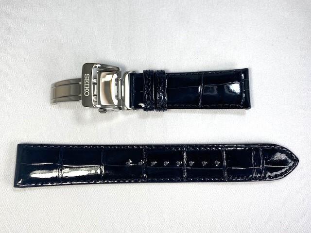 L07Y018J9 SEIKO Presage 20mm Leather Strap with Dark for Buckle, Crocodile, Blue, SARW011/ SARX019