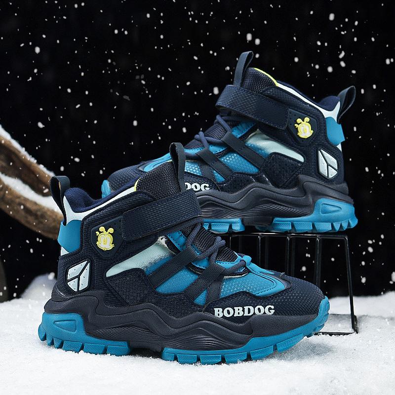 Fashion Pink Fur Snow Boots Girls Winter Sneakers Outdoor Warm Velvet Children's Cotton Shoes High Top Kids Casual Sports Shoes
