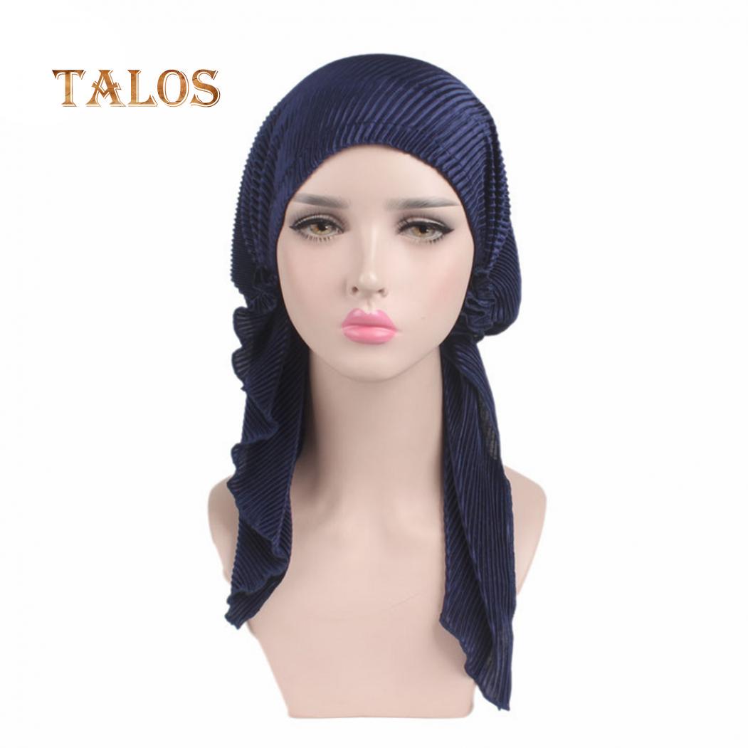 Модная женская длинная тюрбанная шапка с морщинами — фото 11