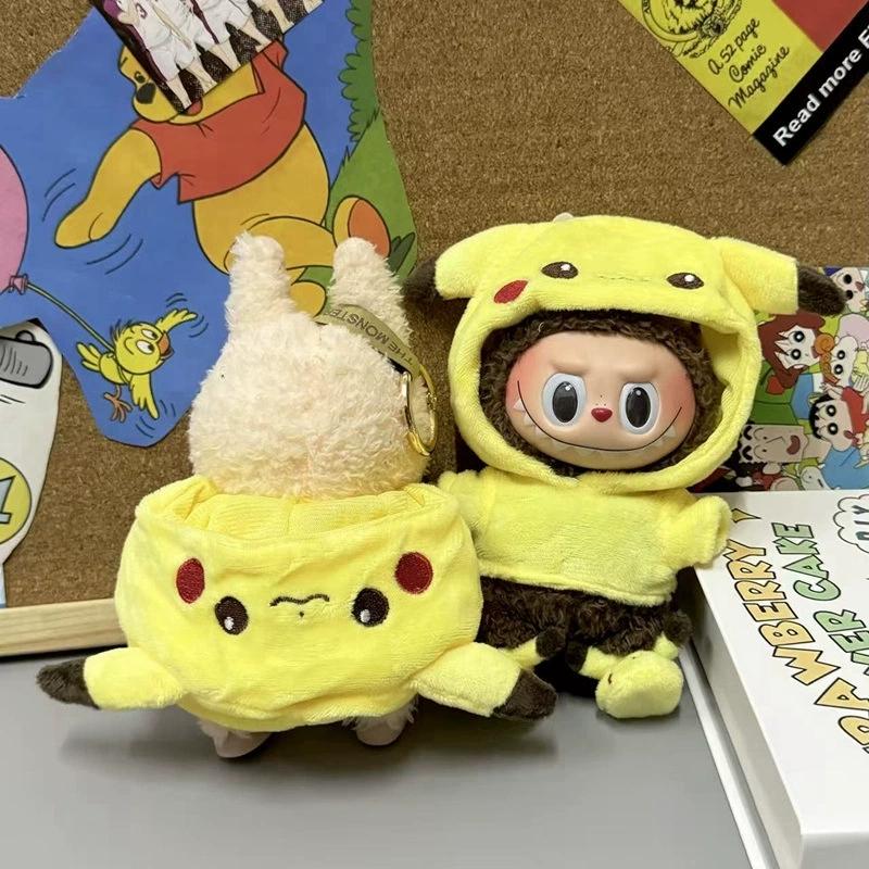 15 17Cm For Labubu Doll Cartoon Cute Pikachu Outfit Clothes Shoes Set Kpop Kawaii Clothing Standing Posture Doll Accessories