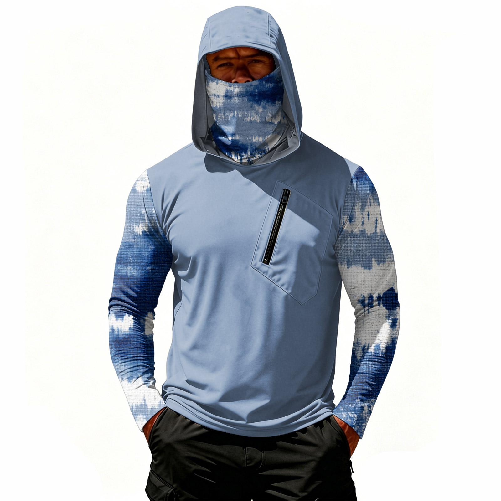 

Men’s Long Sleeve Hooded Shirt with Zipper Chest Pocket Lightweight Breathable Pullover Design for Outdoor Activities XXL Темно-синій