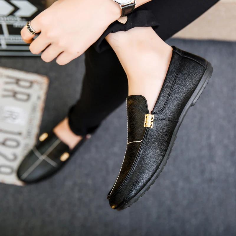 Frühling Herbst Herren Slipper PU Leder Fahrschuhe Bootsschuhe Slipper Freizeitschuhe Atmungsaktiv Weich Männliche Flats