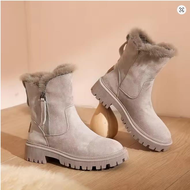 Snow Boots Women Winter Warm Fashion Designer Platform Boots Non-slip Short Plush Flats Suede Shoes Mujer